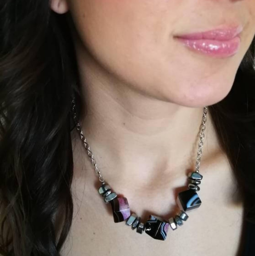 Handmade: Agate & hematite gemstone necklace